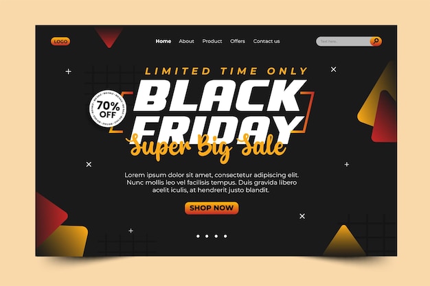 Entwurfsvorlage für die Zielseite des Black Friday-Verkaufs
