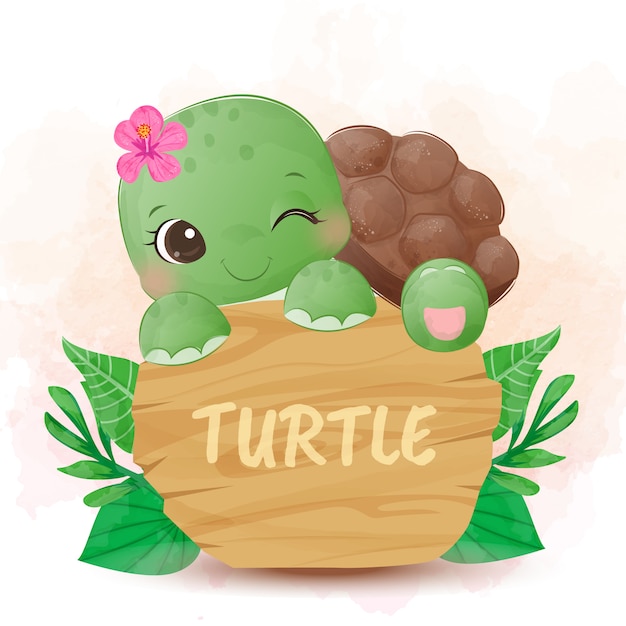 Vektor entzückendes babyschildkrötenaquarell