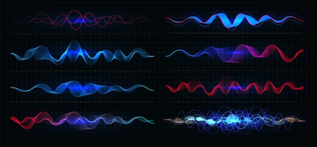 Equalizer abbildung. pulsationsfarbe wellige bewegungslinien. hochfrequenzdiagramm. grafische digitale stimme.