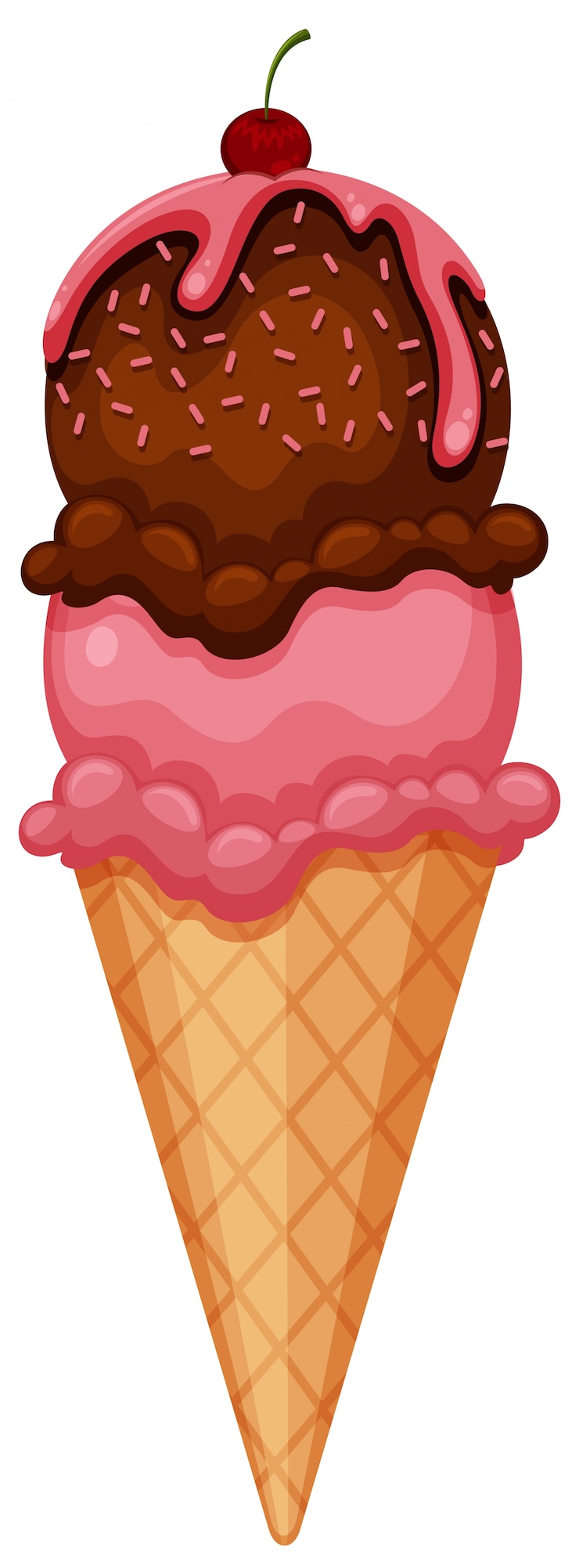 Vektor erdbeer-schokoladen-eiscreme-kegel