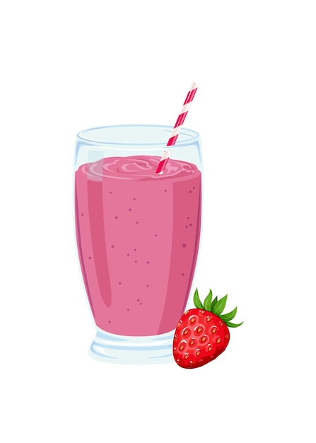 Erdbeer-Smoothie oder Milkshake im Glas mit Strohvektor-Illustration