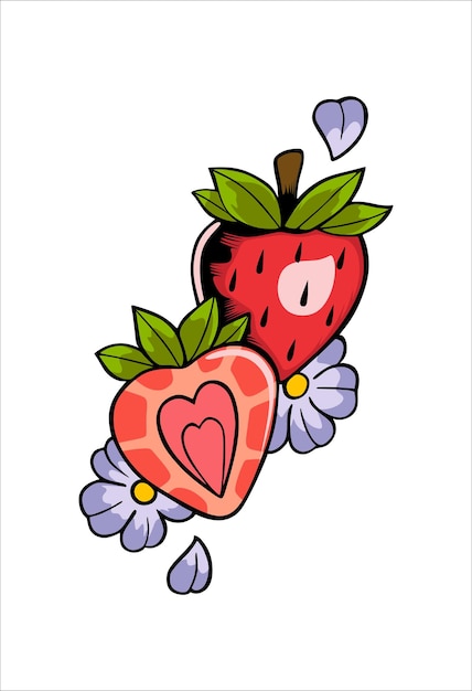 Vektor erdbeerfrucht-illustrationsvektordesign mit blumendekoration