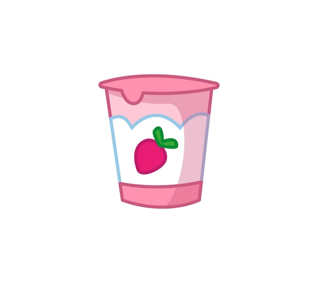 Vektor erdbeerjoghurt vektorillustration des kinderdesserts im kindlichen cartoon-stil isolierter spaß