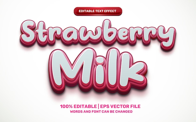 Erdbeermilch frisches naturgetränk 3d-logo-vorlage editierbarer texteffekt-stil