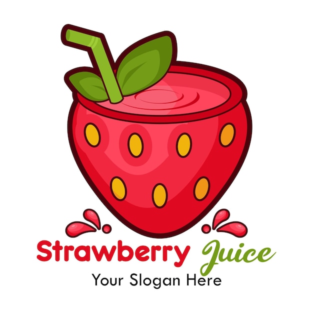 Erdbeersaft-Logo. Frisches Getränkedesign. Ihr Slogan hier