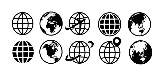 Vektor erde-icon-set globus-planeten-symbol im flachen stil