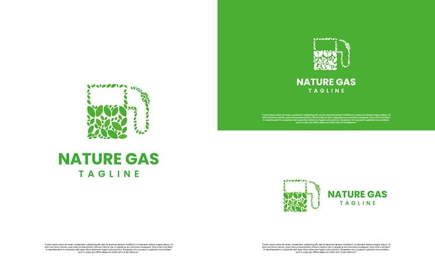 Erdgas-logo-design-zapfsäule mit blatt-logo-design-icon-vorlage