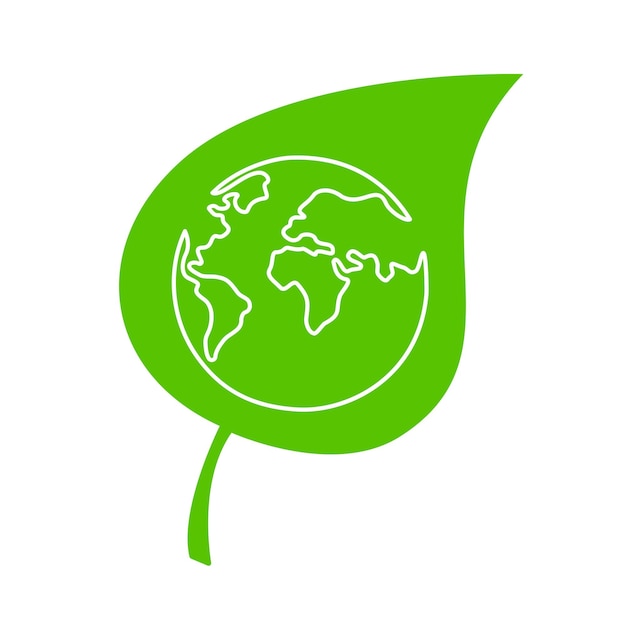 Erdglobus auf grünem Pflanzenblatt Ökologie-Logo-Design Umwelt-Symbol