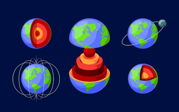 Erdschichten geologische illustration für bildungsastronomie-konzeptbilder mit grellen vektorbildern technischer informationen