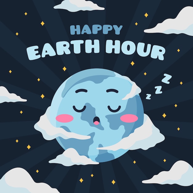 Erdstundenillustration mit verschlafenem Planeten