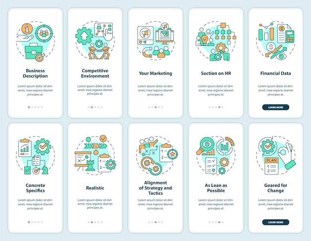 Erfolg der Geschäftsplanung beim Onboarding mobiler App-Bildschirmsets