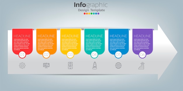 Erfolg infografik vorlage mit pfeil und symbolen.