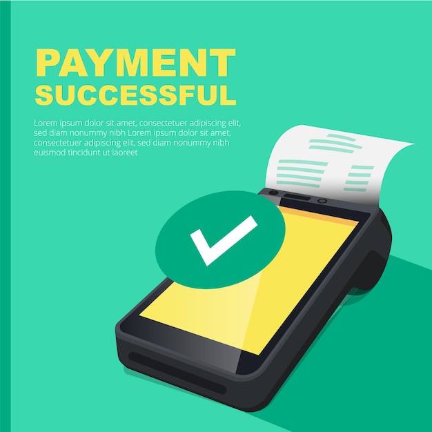 Erfolgreiche Transaktion auf einem kontaktlosen POS-Terminal Online-Banking Sichere bargeldlose NFC-Zahlung