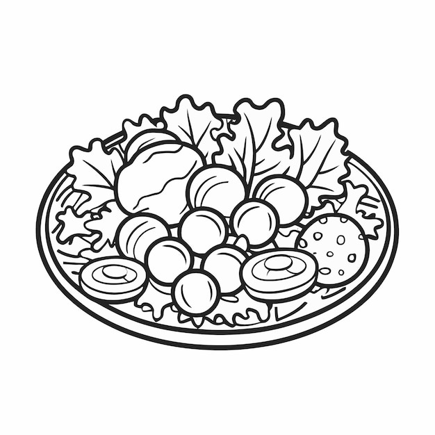 Erfrischender Sommersalat mit gemischten Grünen Tomaten Vector Outline