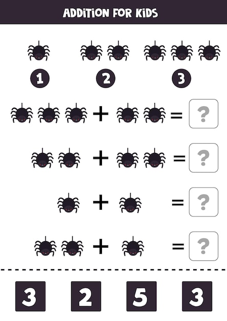 Ergänzung für kinder mit süßer schwarzer spinne.