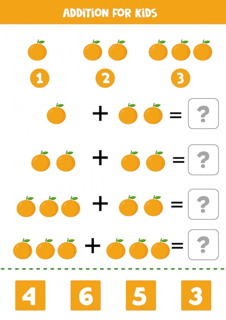 Ergänzung mit cartoon-orangen. mathe-spiel für kinder