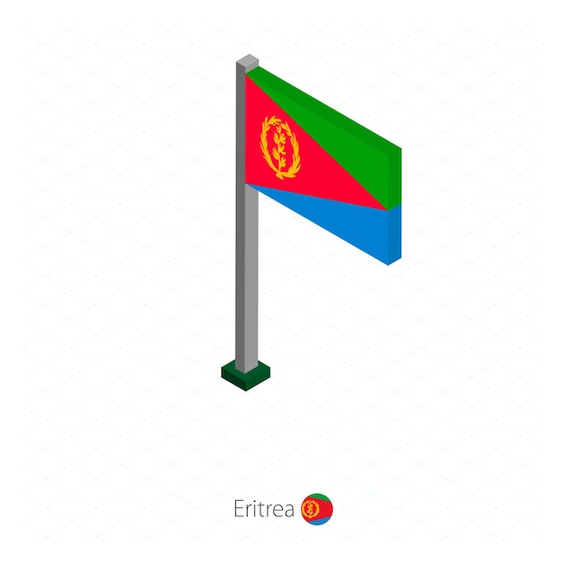 Eritrea-flagge am fahnenmast in isometrischer dimension isometrische blaue hintergrundvektorillustration