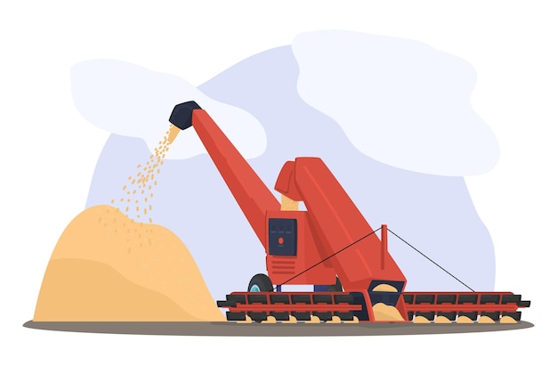 Ernten von Feldweizen-Landwirtschaftstechnik-Korn isoliert auf weißer flacher Vektorillustration