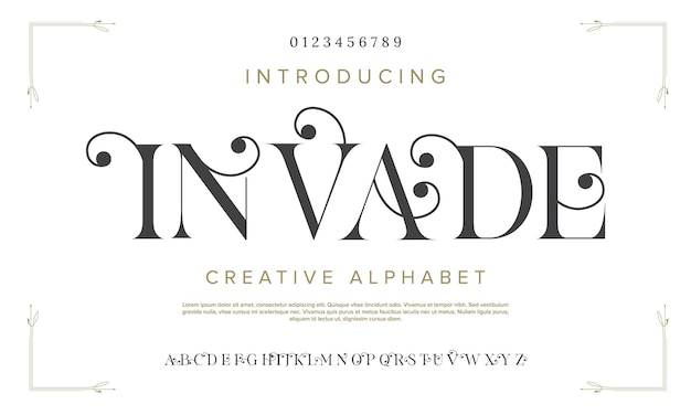 Erobern sie modernes abstraktes luxusalphabet hochzeitsmode elegante typografie vektorillustration