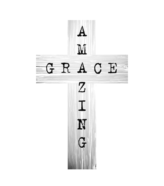 Vektor erstaunlicher grace-retro-typ-text mit realistischem holzkreuz, christlicher ikone und t-shirt-grafik