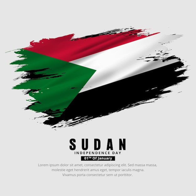 Erstaunlicher sudan-flaggenhintergrund mit grunge-pinsel sudan-unabhängigkeitstag-vektor
