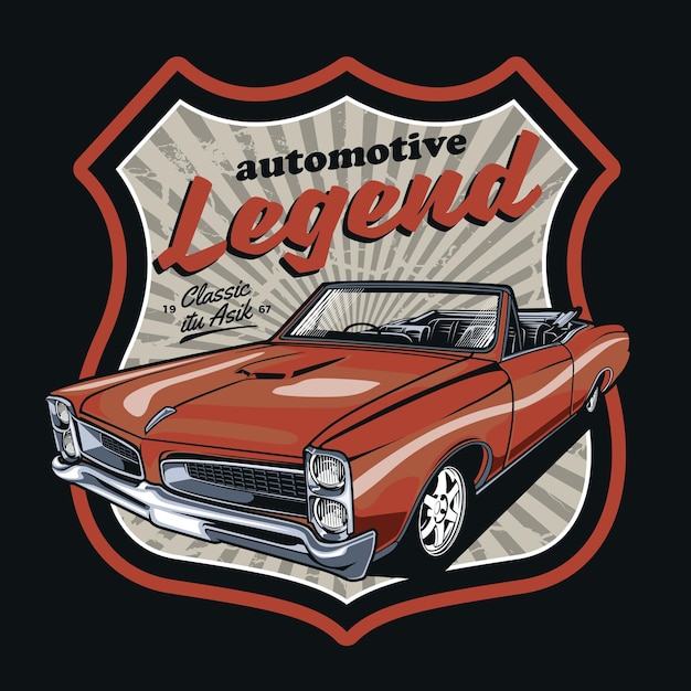 Erstaunliches orange klassisches Auto mit Abzeichen