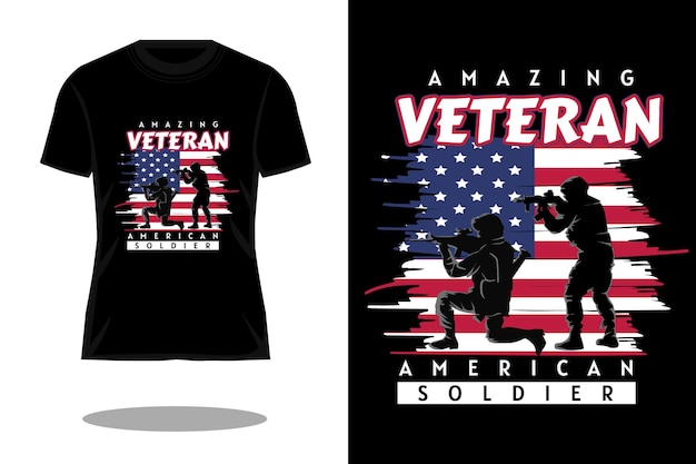 Erstaunliches Veteranen-Silhouette-Retro-T-Shirt-Design