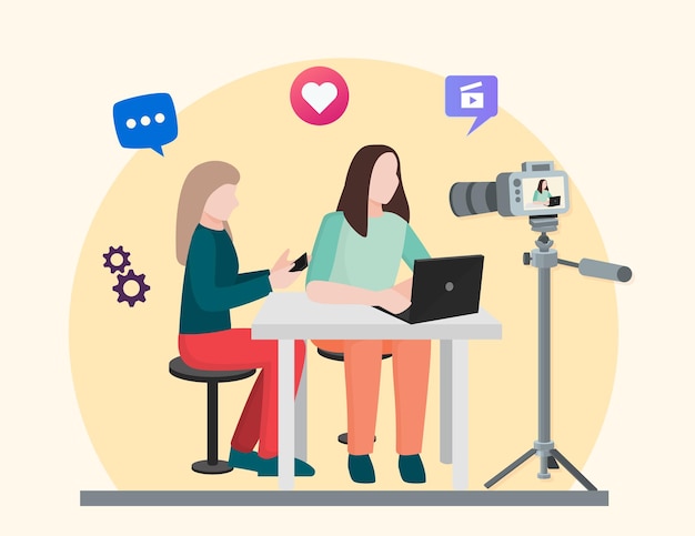 Ersteller Illustration Clip Art Content Template Set Soziale Medien Online Live-Video Streaming