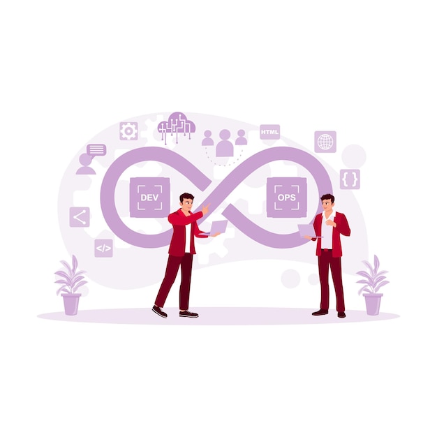 Es arbeiten zwei DevOps-Softwareentwickler und IT-Betriebsingenieure