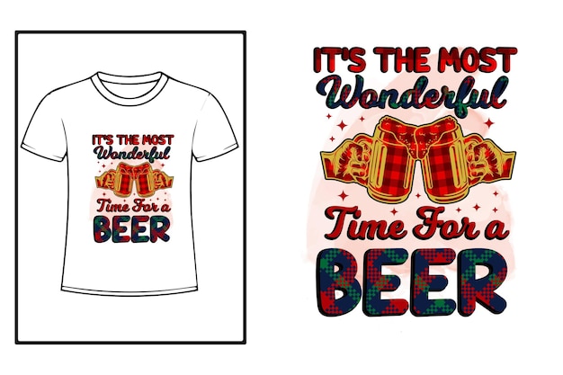 Es ist die schönste zeit für ein bier-weihnachtstypografie-muster-t-shirt-design