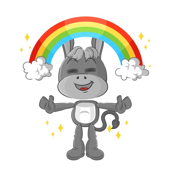 Esel mit einem regenbogen-cartoon-vektor
