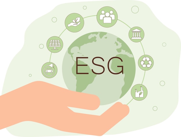 ESG-Icon-Konzept in der Hand für Umwelt, Soziales und Governance in nachhaltigen und ethischen