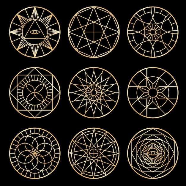Esoterische geometrische pentagramme. spirituelle heilige mystische symbole