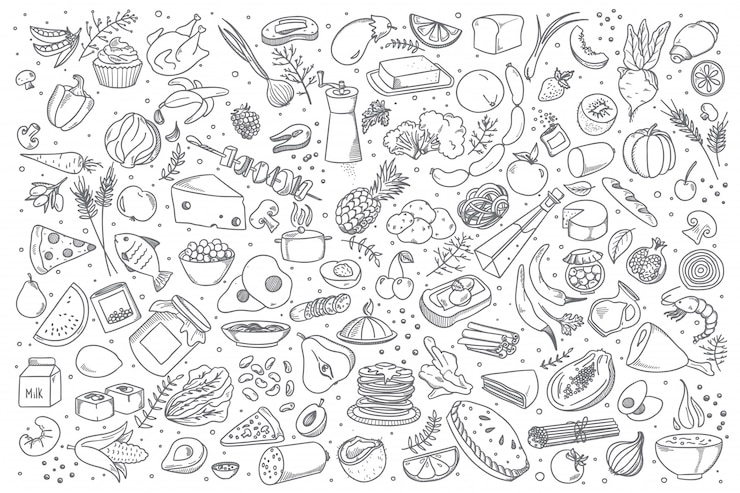 Vektor essen doodle set