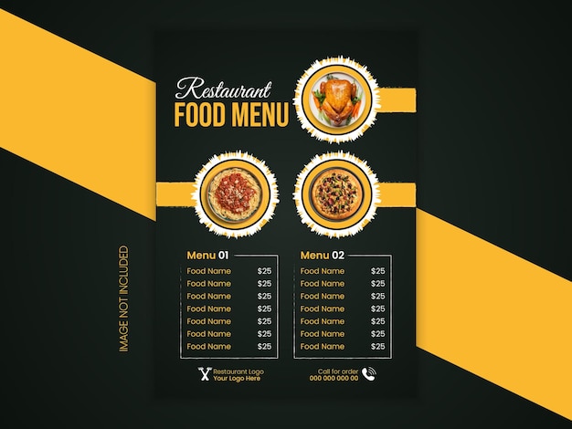 Essen Menü Design oder Flyer Design Vorlage in dunkler Farbe A4-Größe Restaurant Lebensmittel Menü Design