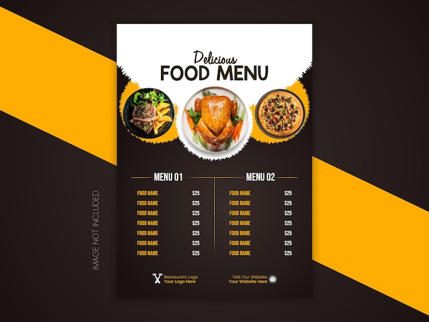 Essen Menü Design oder Flyer Design Vorlage in dunkler Farbe A4-Größe Restaurant Lebensmittel Menü Design