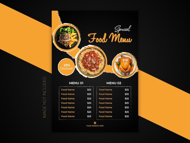 Essen Menü Design oder Flyer Design Vorlage in dunkler Farbe A4-Größe Restaurant Lebensmittel Menü Design