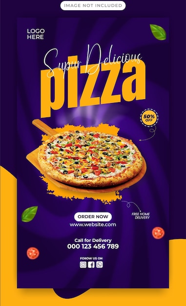 Essen-Menü und köstliche Pizza Instagram und Facebook Story-Vorlage