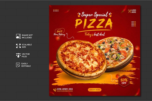 Essen-Menü und köstliche Pizza Social-Media-Post-Vorlage