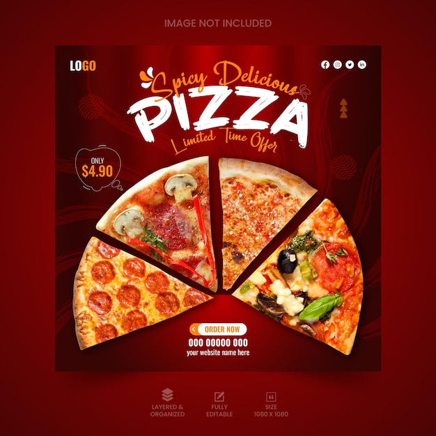 Essen Menü und Pizza Social Media Post Design Vorlage