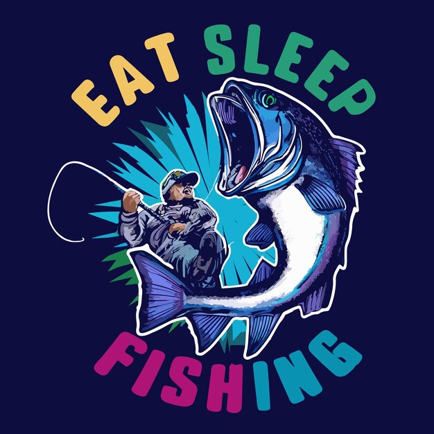 Vektor essen, schlafen, fischen, t-shirt-design wiederholen