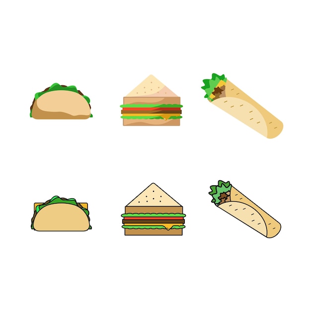 Essen Taco und Sandwich und Kebab-Vektor-Illustration