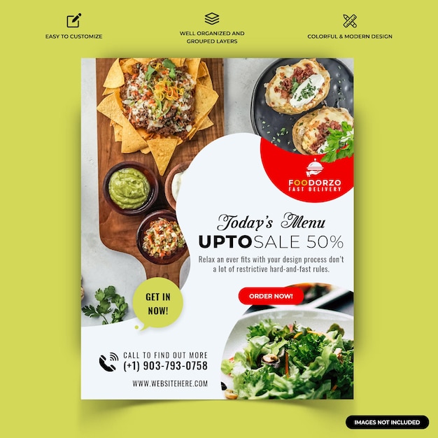 Essen und restaurant instagram posten web-banner-vorlagenvektor premium-vektor