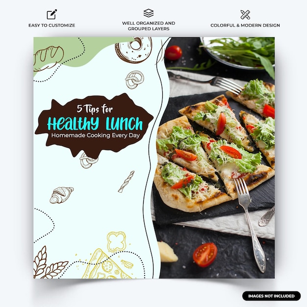 Essen und restaurant instagram posten web-banner-vorlagenvektor premium-vektor