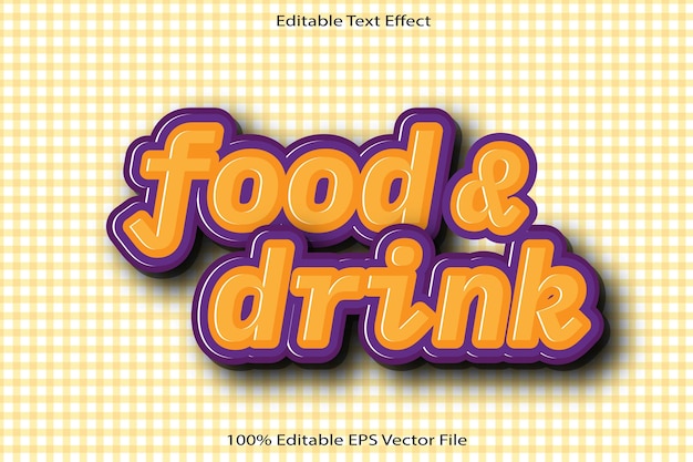 Essen und trinken, editierbarer texteffekt, 3d-prägung, cartoon-gradienten-stil