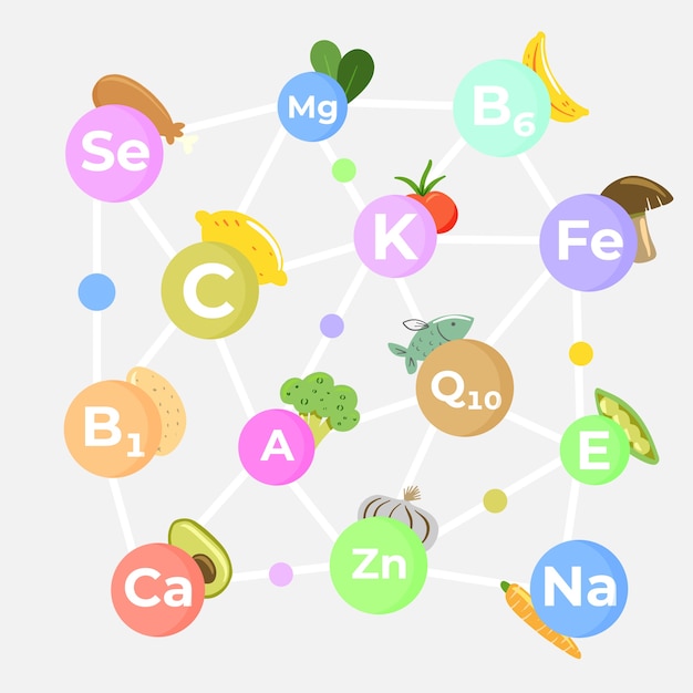 Vektor essentieller vitamin- und mineralkomplex