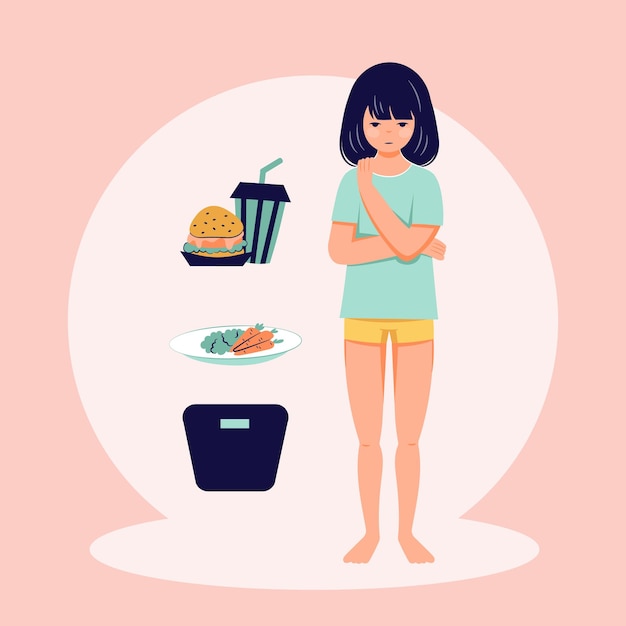 Essstörungen Konzept Anorexie Bulimie Problem flache Person Illustration