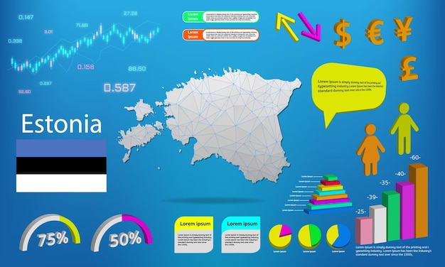 Estland karte infografik diagramme symbole elemente und symbolsammlung detaillierte estland-karte mit hochwertigen business-infografik-elementen