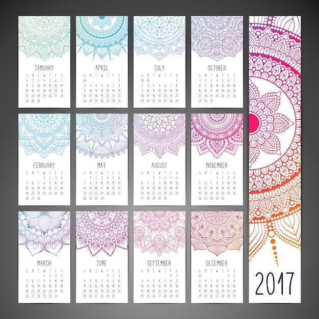 Ethnischen floralen kalender 2017 zusammenfassung ornamentalen muster