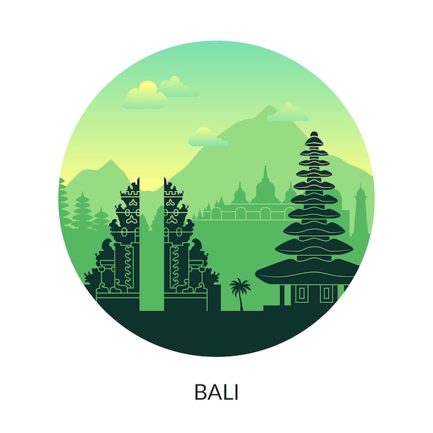 Vektor etikett mit blick auf den berühmten ort bali indonesien